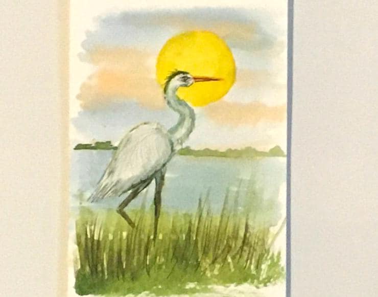 Bird Heron 4x6 inches Original painting watercolor art (not print)