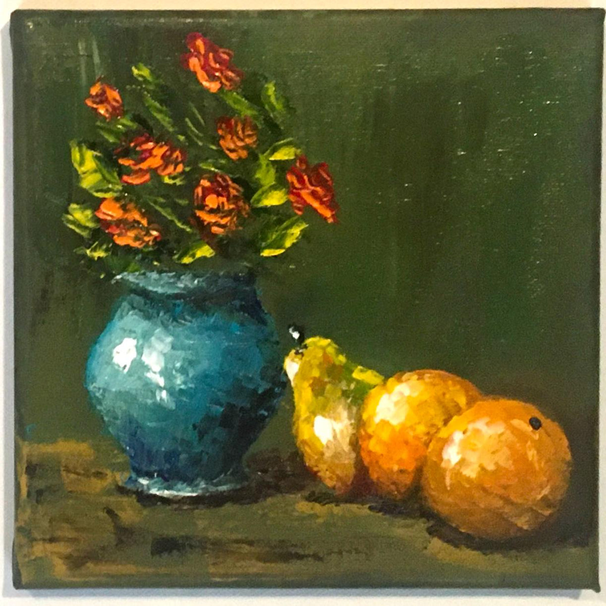 Original oil painting 8x8 inches still life flowers vase art ready ooak wall hanging gift