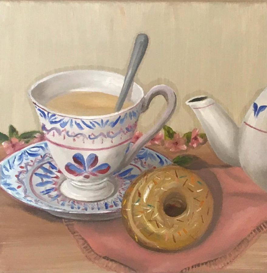 Tea time 10x10 inches Original oil painting art wall hanging