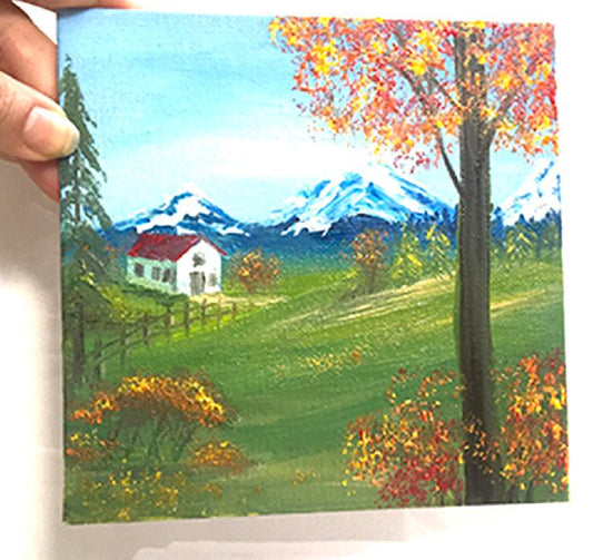 Original 6x6 inches oil painting landscape mountain trees small canvas art