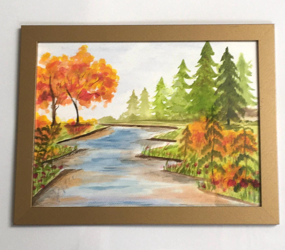 Framed landscape 9x12 inches Original painting watercolor art (not print)