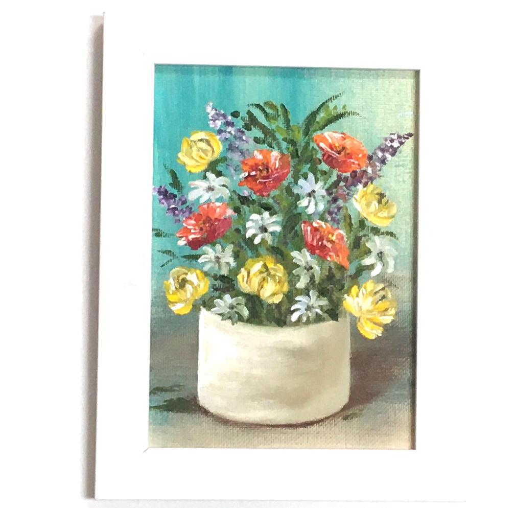 5x7 Original art still life flowers framed oil painting art wall hanging