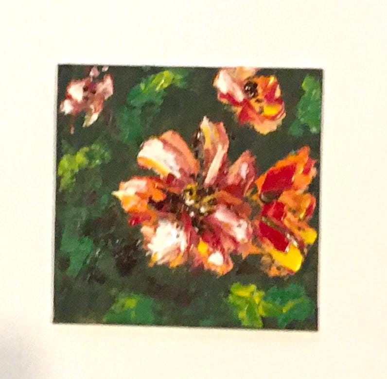 Flowers abstract 4x4 inches oil painting small canvas board art