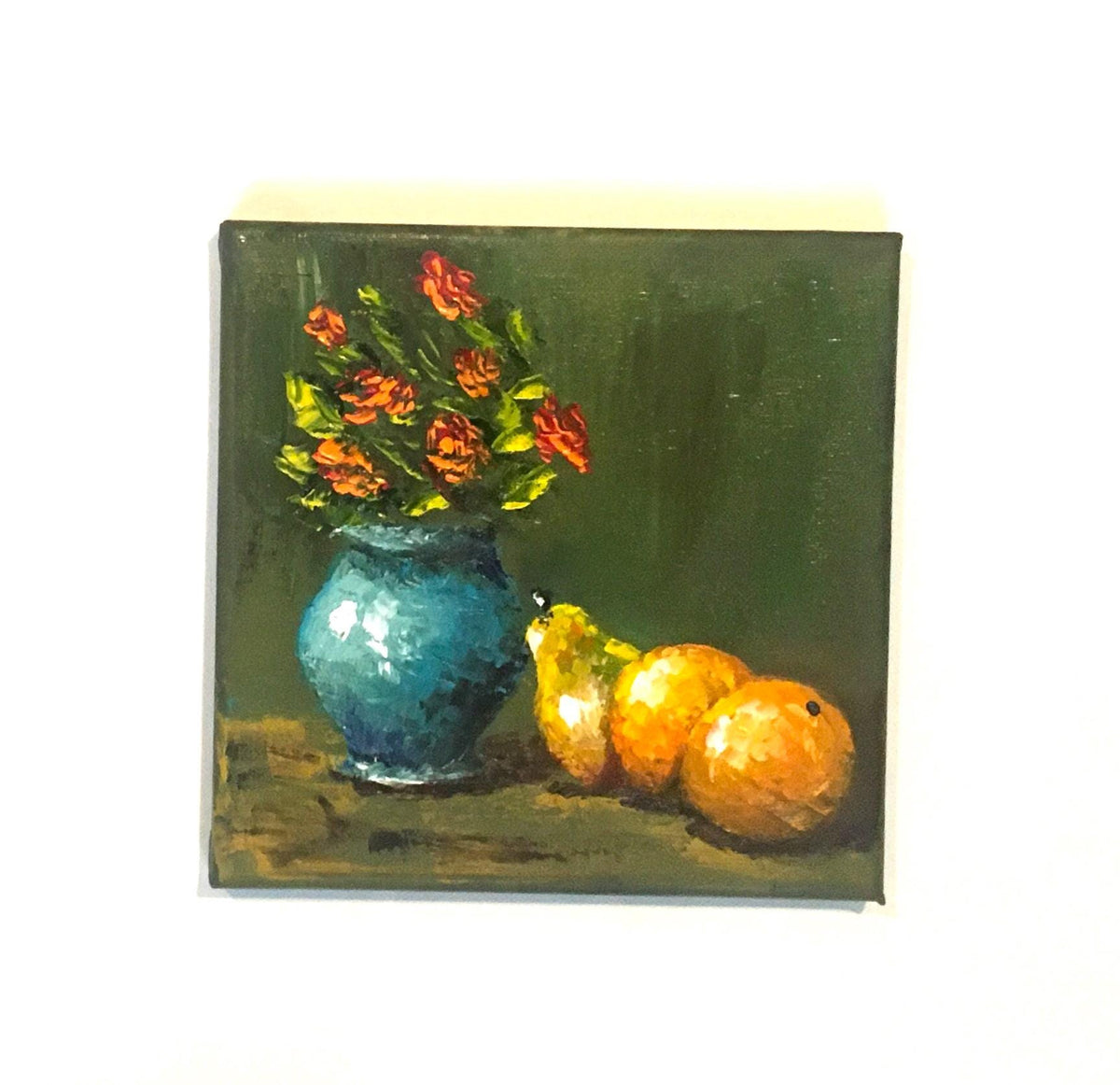 Original oil painting 8x8 inches still life flowers vase art ready ooak wall hanging gift