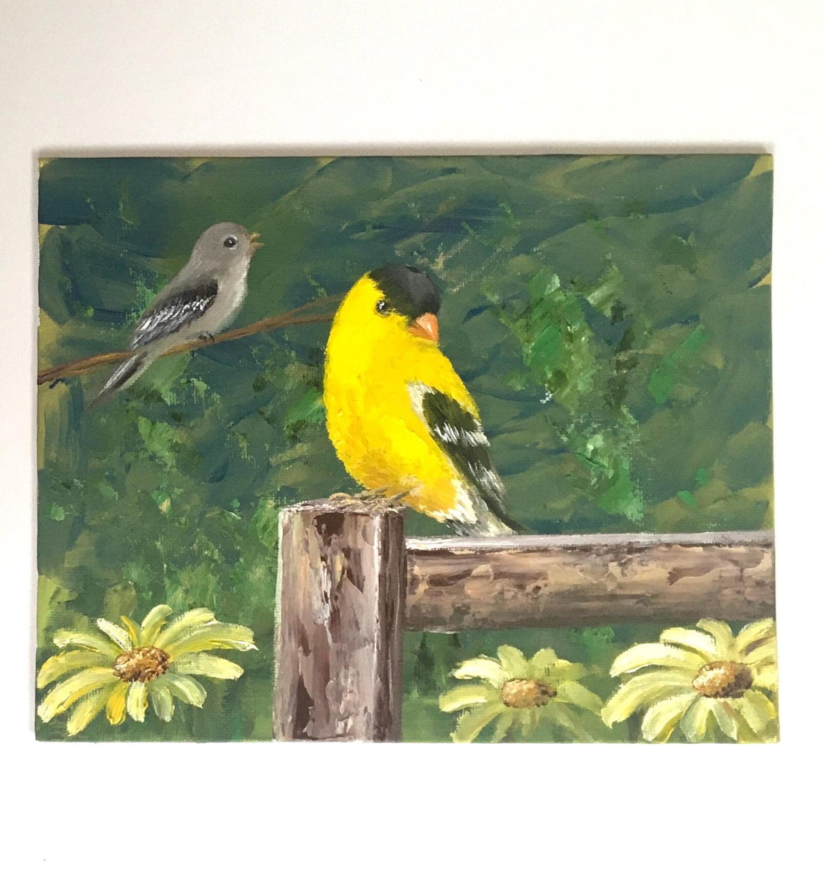 Birds Original oil painting 8x10 inches garden ooak wall hanging gift