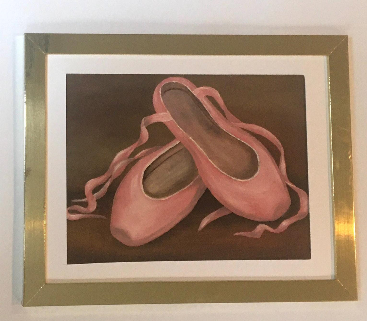 Framed Original oil painting pink shoes 9x12 art wall hanging