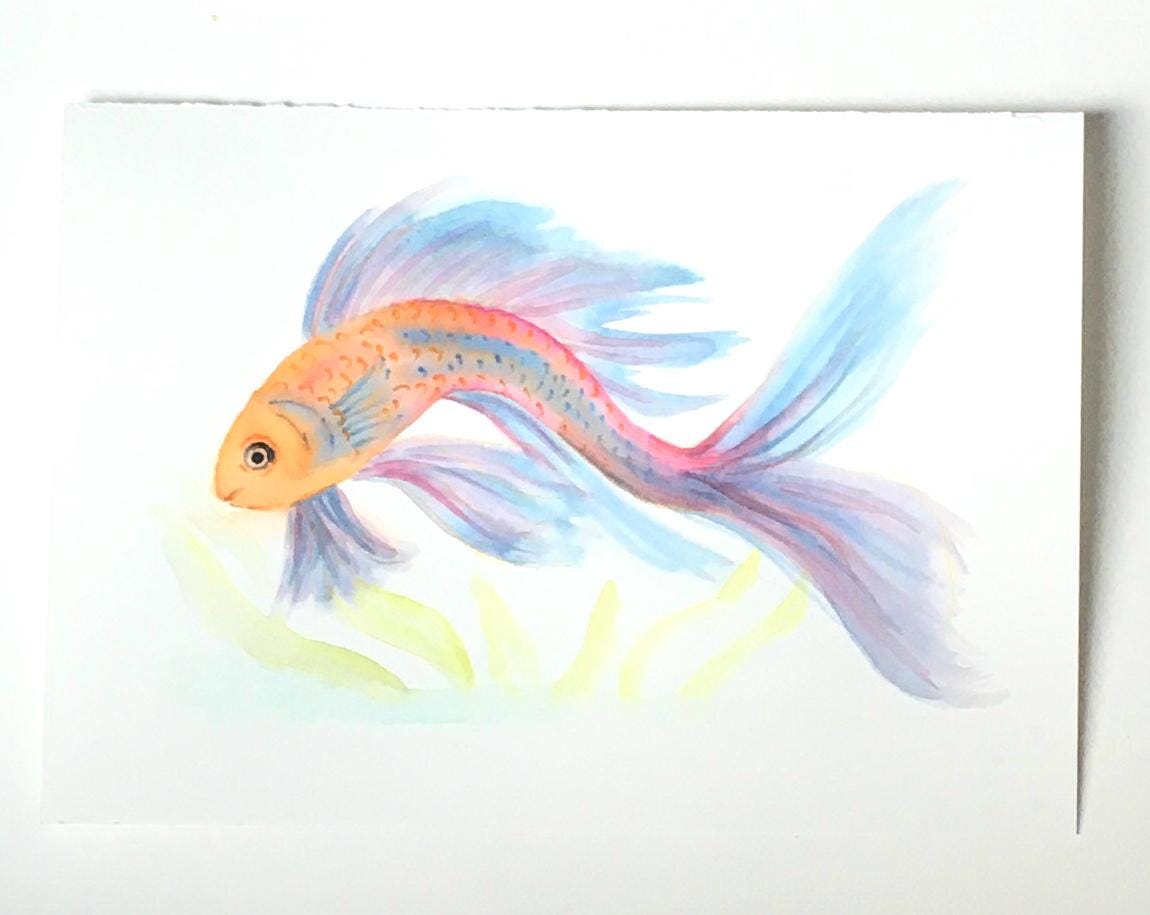 Fish 7x10 inches Original painting watercolor art (not print)