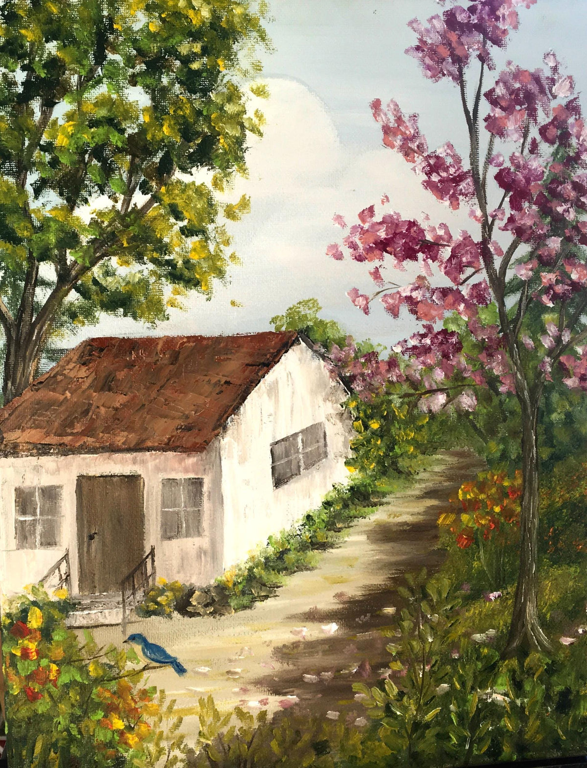Original oil painting landscape outdoor farm art ready ooak wall hanging