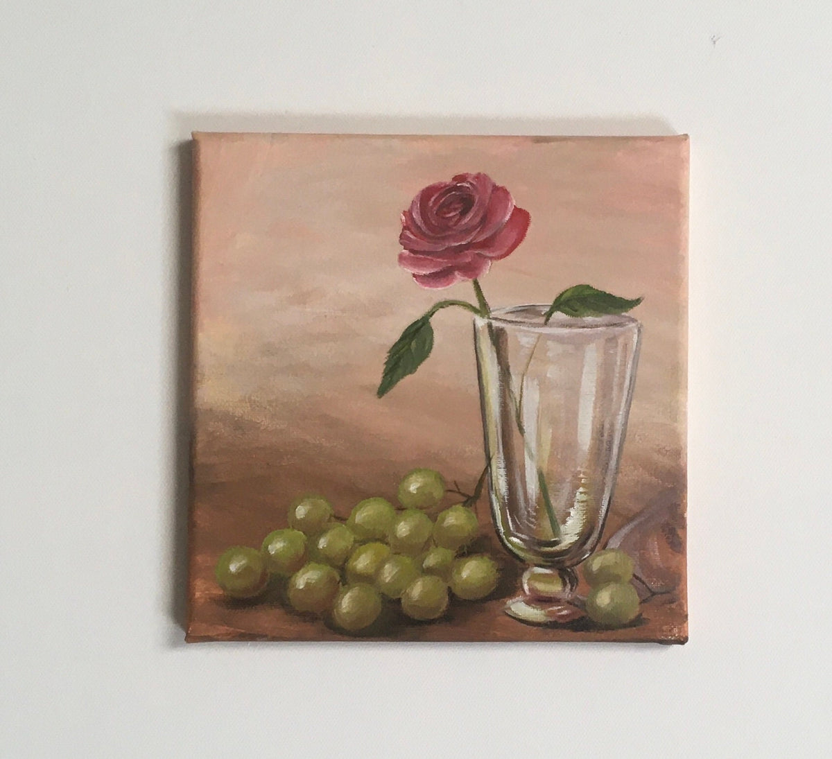 Original oil painting red rose and grapes art ready ooak wall hanging gift