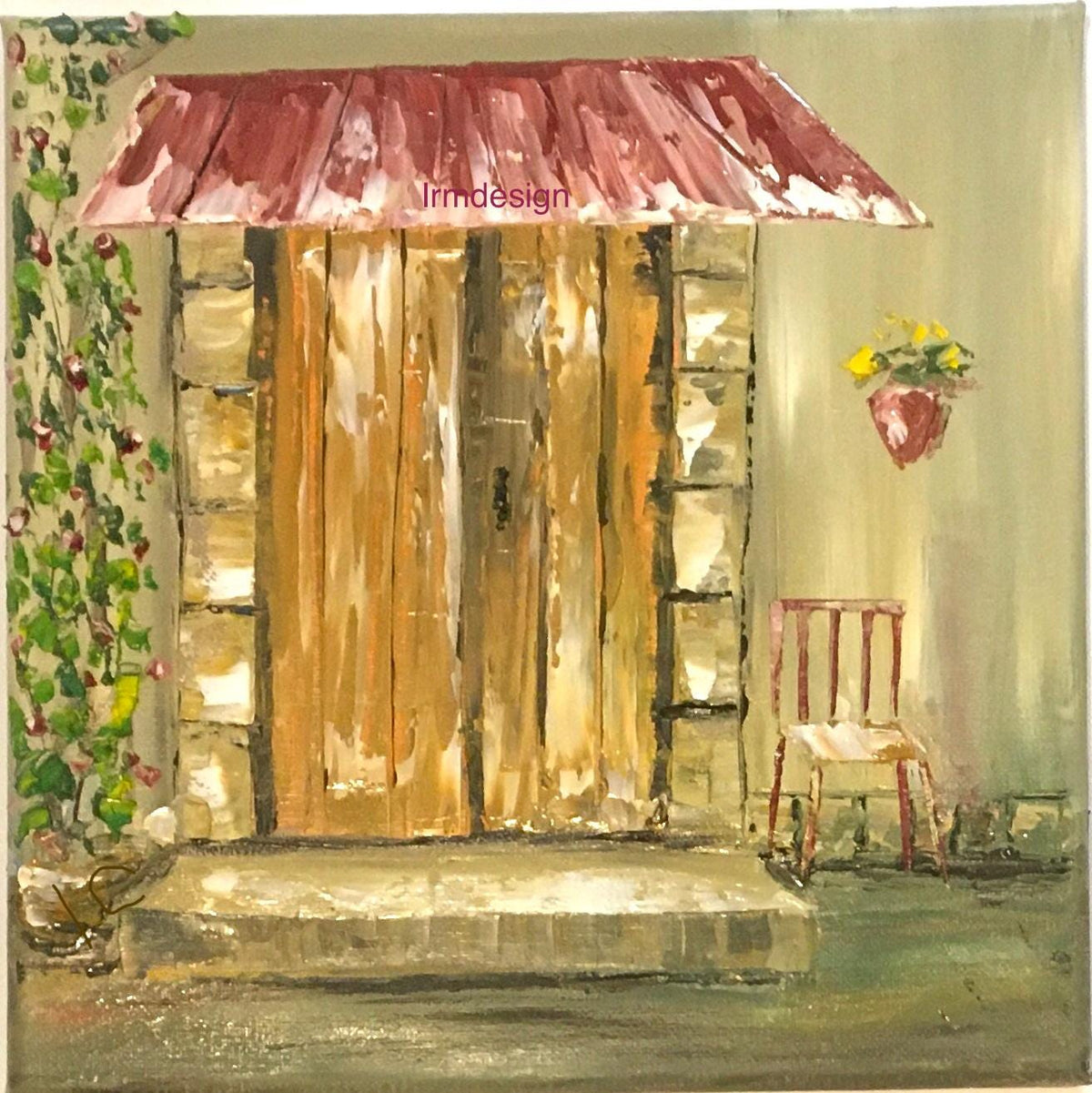 Landscape house cozy home table for two Original oil painting art wall hanging
