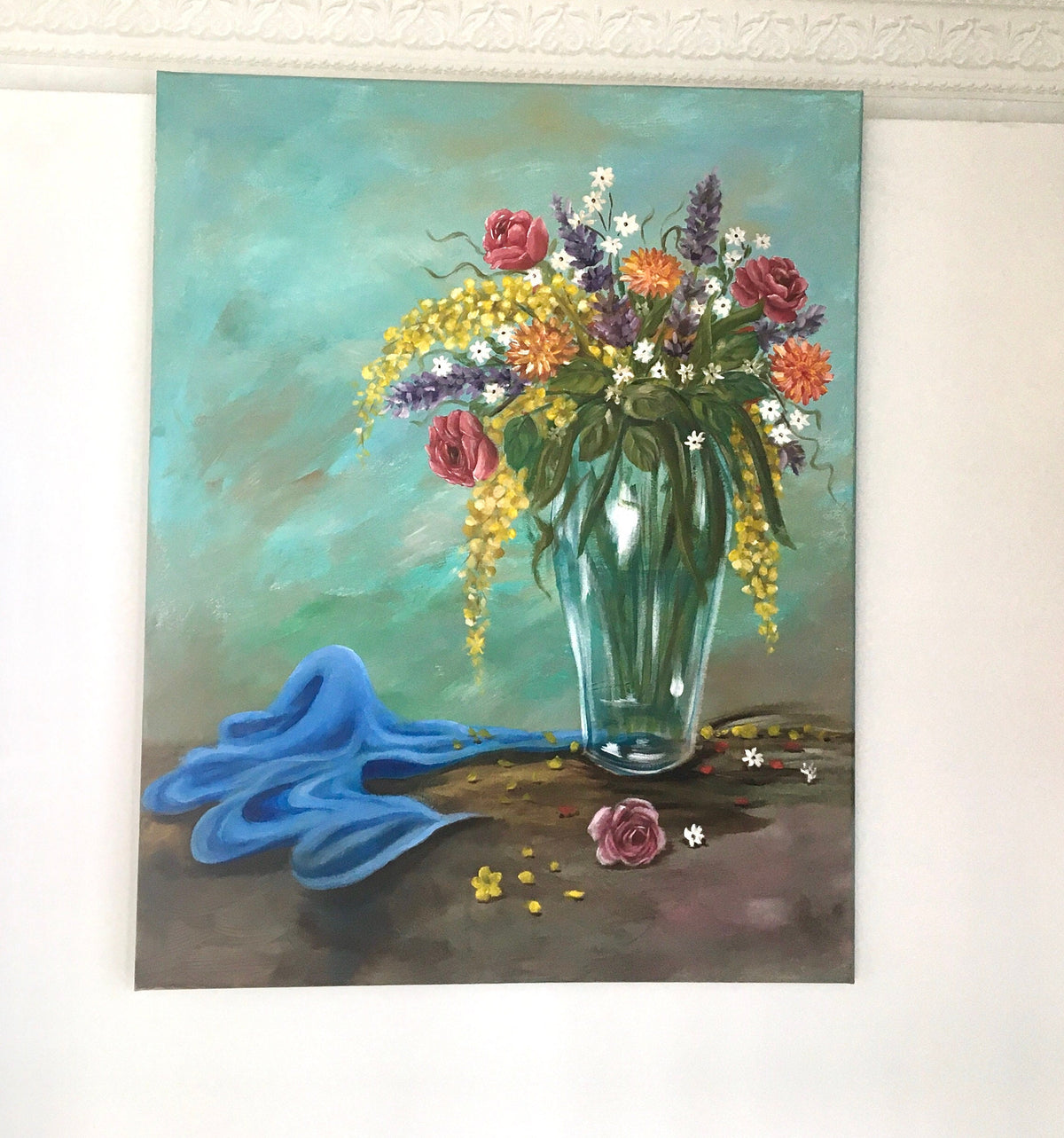 Original oil painting flowers art ready ooak wall hanging gift