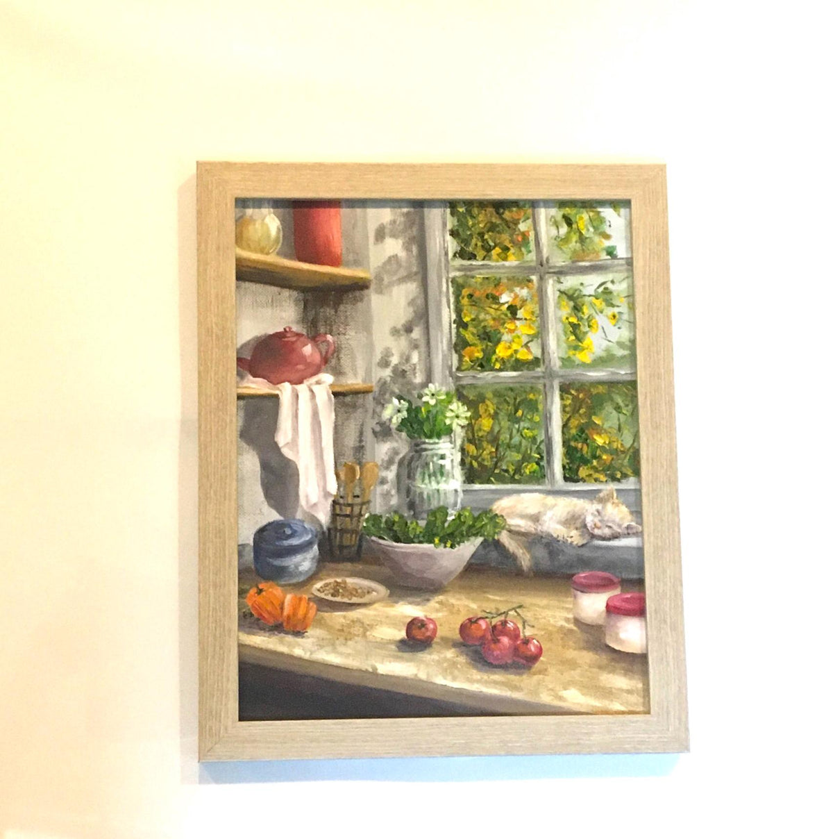 Framed art Kitchen window 11x14 inches original oil painting ooak wall hanging gift