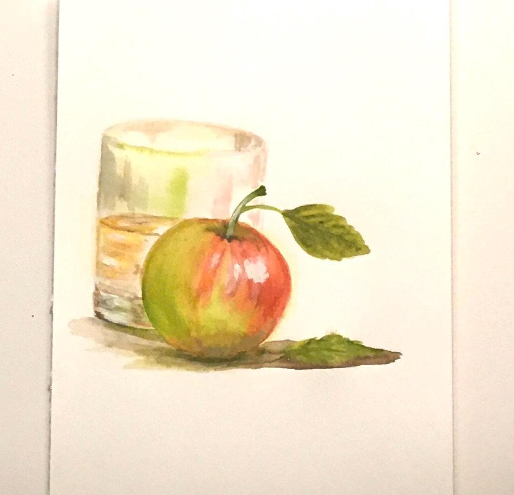 Framed art Apple glass 7x9 inches Original painting watercolor (not print)