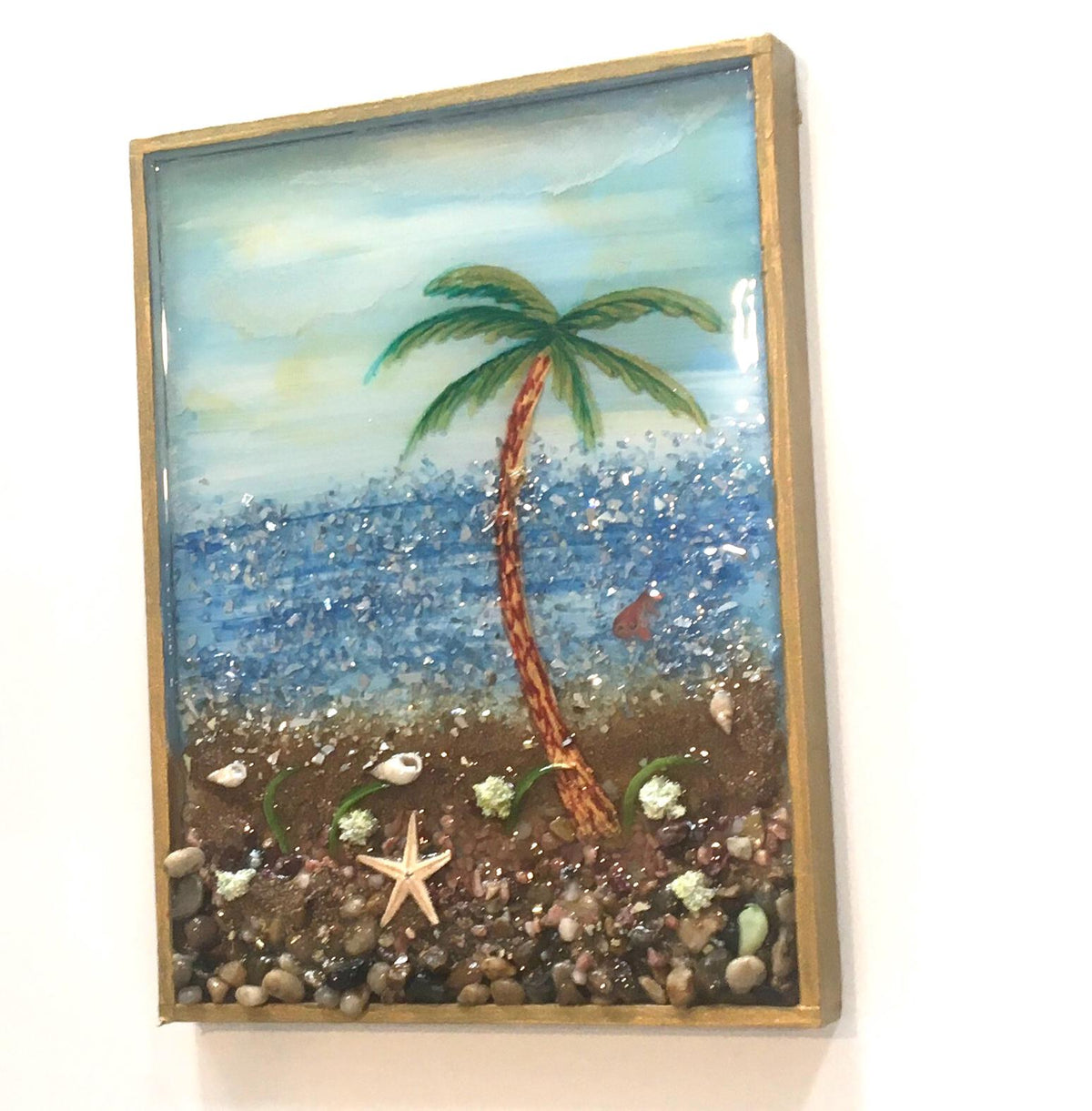 Original painting 3D glass resin art seascape beach ocean ooak collectable gift
