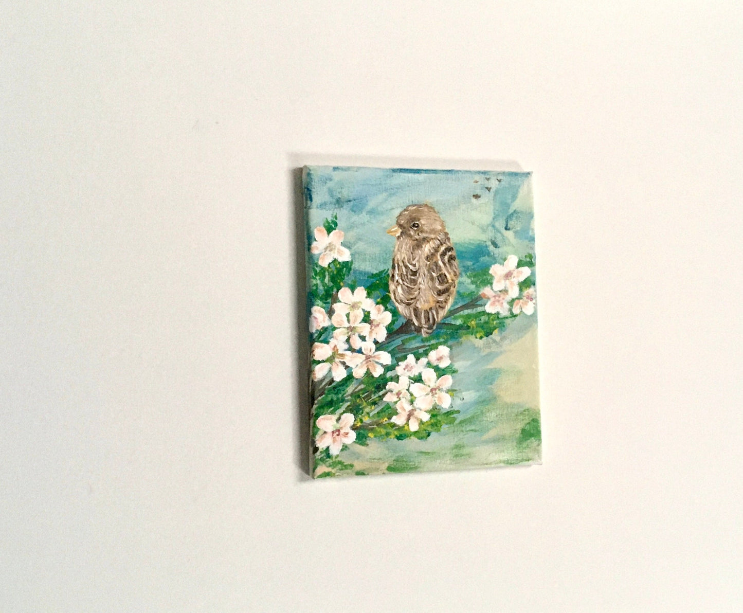 Original oil painting birds lookin back chickadee art ready wall hanging