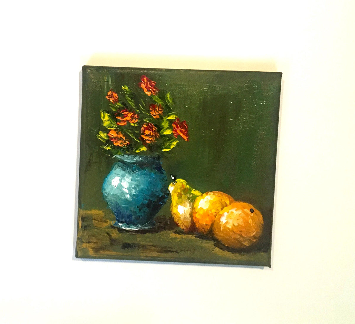 Original oil painting 8x8 inches still life flowers vase art ready ooak wall hanging gift