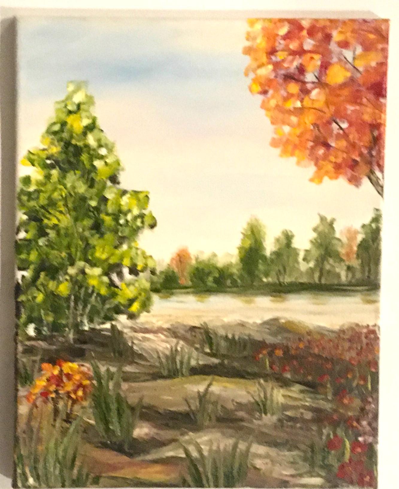 14x16 inches Landscape outdoor trees Original oil painting art wall hanging