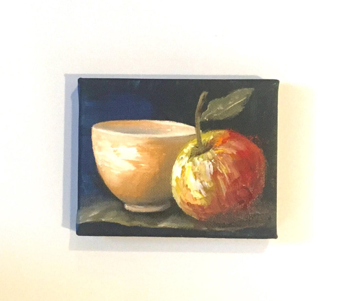 Original oil painting 6x4 inches still life apple ooak wall hanging gift