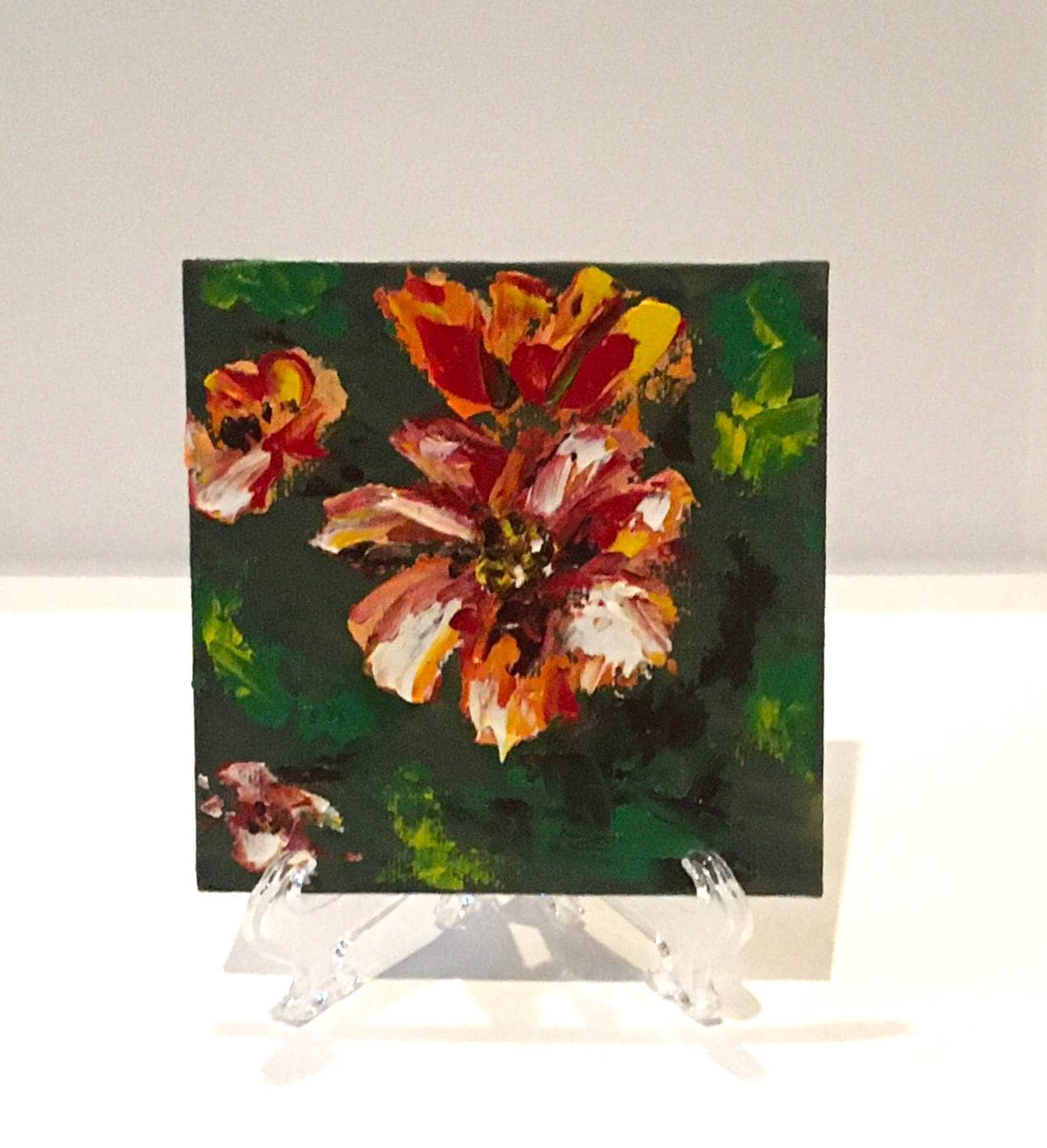 Flowers abstract 4x4 inches oil painting small canvas board art