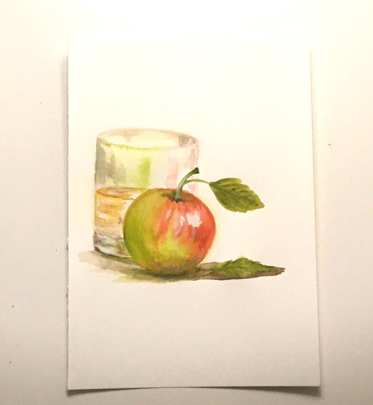 Framed art Apple glass 7x9 inches Original painting watercolor (not print)
