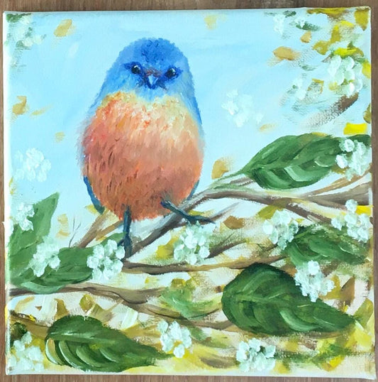 Original oil painting cute bird of New England art ready ooak wall hanging gift