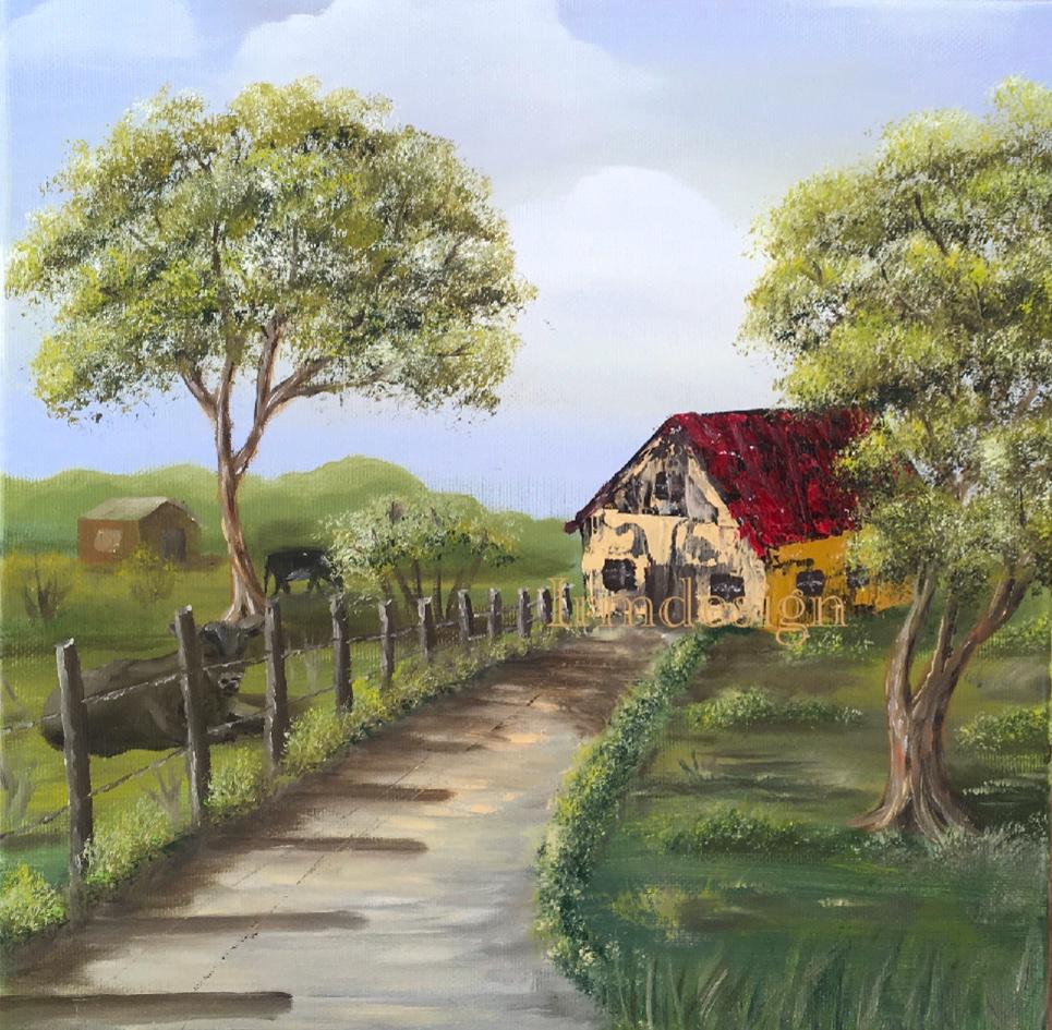 Original oil painting landscape outdoor farm art ready ooak wall hanging