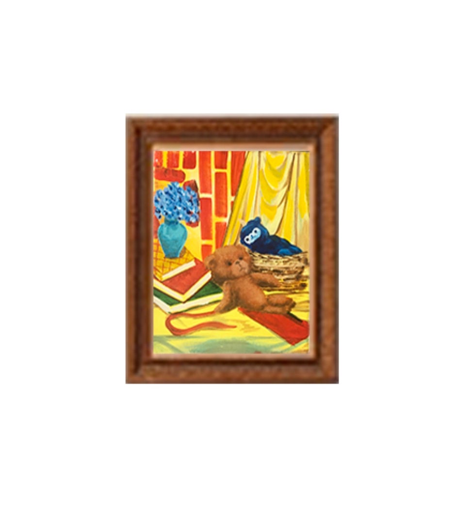 Original oil painting nursery art child room kid teddy bear toy wall hanging