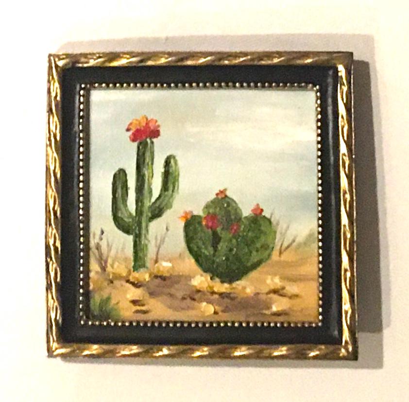 Desert Landscape framed 4x4 inches Original oil painting art wall hanging or on desk