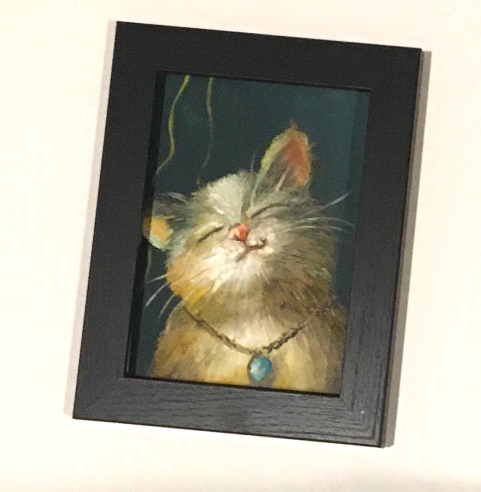 Original oil painting 5x7 inches happy cat art ready ooak wall hanging gift
