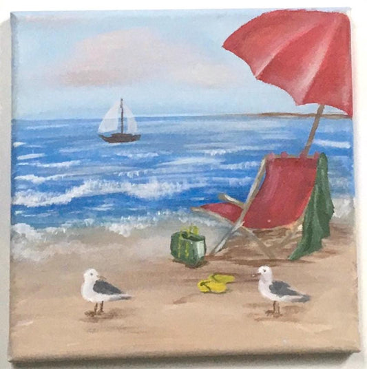 Original oil painting ocean beach birds art ready ooak wall hanging gift
