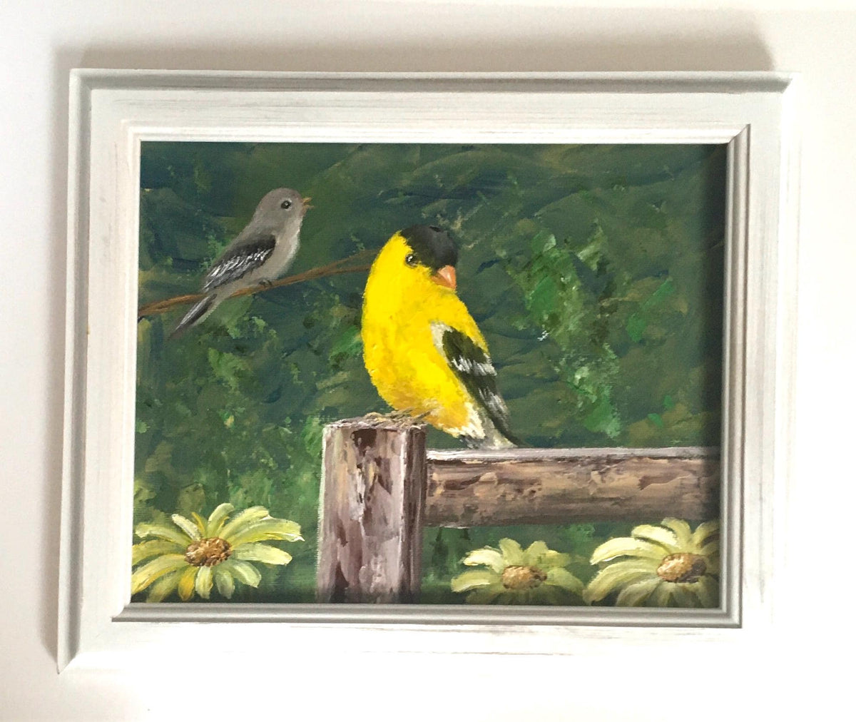 Birds Original oil painting 8x10 inches garden ooak wall hanging gift