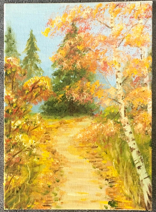 Original art Landscape autumn path fall trees oil painting art wall hanging