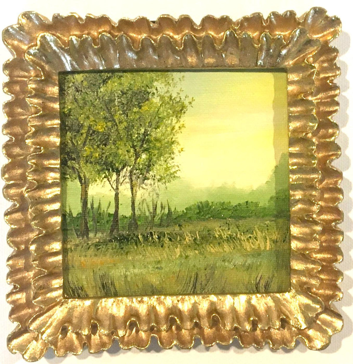 Landscape framed 4x4 inches Original oil painting art wall hanging or on desk