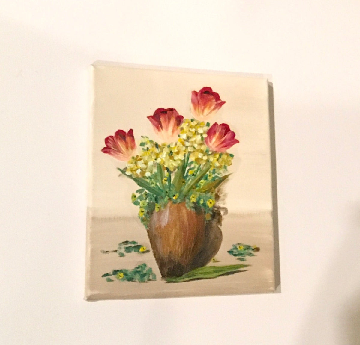 Original oil painting still life art flowers wall hanging